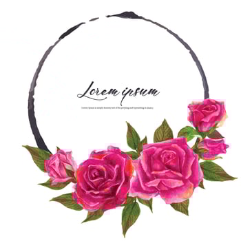 Rose watercolor frame. Floral wreath vector illustration.