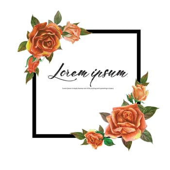 Rose watercolor frame. Floral wreath vector illustration.