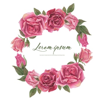 Rose watercolor frame. Floral wreath vector illustration.