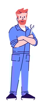 Service technician semi flat RGB color vector illustration. Male repairman standing in confident pose isolated cartoon character on white background
