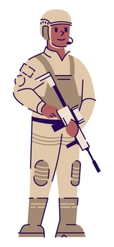 Full-time soldier semi flat RGB color vector illustration. Military man wearing protective clothing isolated cartoon character on white background