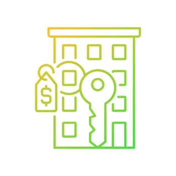 Flat selling gradient linear vector icon. Purchasing apartment. Real estate. Property sale. Appropriate price. Thin line color symbol. Modern style pictogram. Vector isolated outline drawing