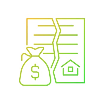Nullified contract gradient linear vector icon. Void and invalid agreement. Real estate transaction annulment. Thin line color symbol. Modern style pictogram. Vector isolated outline drawing