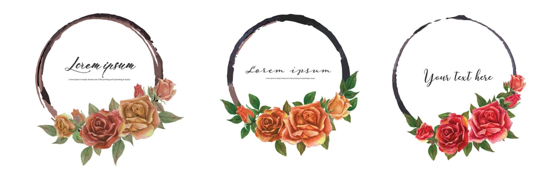 Rose watercolor frame set. Vector illustration.