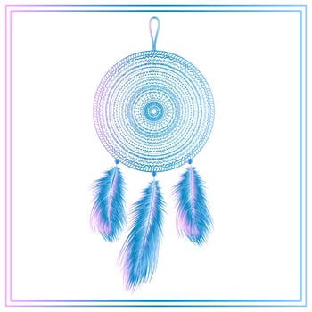 Hand drawn indian dreamcatcher with feathers. Vector illustration. Ethnic design, boho chic, tribal symbol.