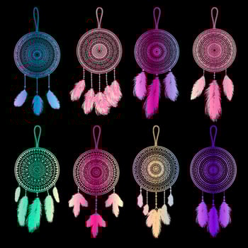 Hand drawn indian dreamcatcher with feathers. Vector illustration. Ethnic design, boho chic, tribal symbol.