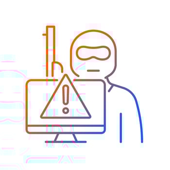 Cyberterrorism gradient linear vector icon. Illegal cyber attack. Coercion and intimidation. Political and social aims. Thin line color symbol. Modern style pictogram. Vector isolated outline drawing