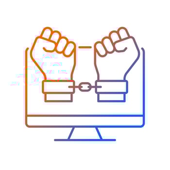 Hacker catching gradient linear vector icon. Pursue and catch cybercriminal. Arrested for internet fraud and scam. Thin line color symbol. Modern style pictogram. Vector isolated outline drawing