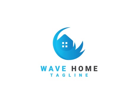 wave home real estate logo design template vector