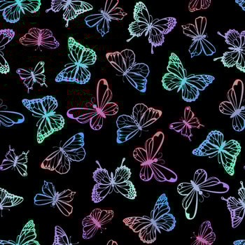 Bright butterflies seamless pattern on black background vector