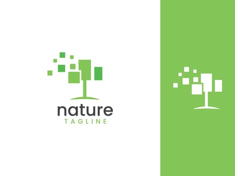 green tree pixel logo template, nature pixel logo vector