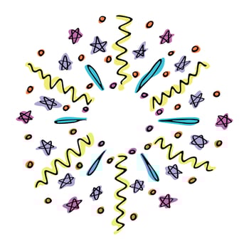 Vector hand drawn firework. Cute colorful doodle illustration isolated on white background. For greeting cards, print, web, design, decor.