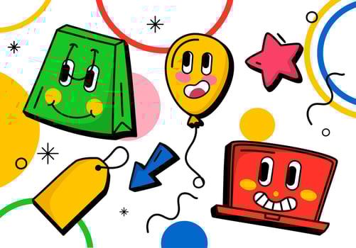 Handdrawn trendy cartoon background on the theme of shopping vector illustration