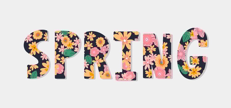 Hello Spring hand logotype, badge typography icon. Lettering spring season with leaf for greeting card, invitation template. Retro, vintage lettering banner poster template background, Sale, offer vector
