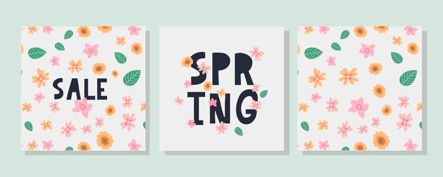 Hello Spring hand logotype, badge typography icon. Lettering spring season with leaf for greeting card, invitation template. Retro, vintage lettering banner poster template background, Sale, offer vector
