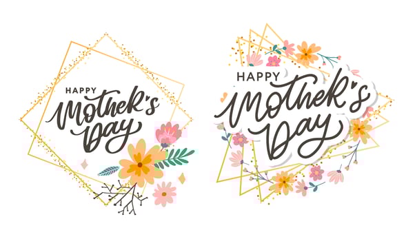 Happy Mothers Day lettering. Handmade calligraphy vector illustration. Mother's day card with flowers