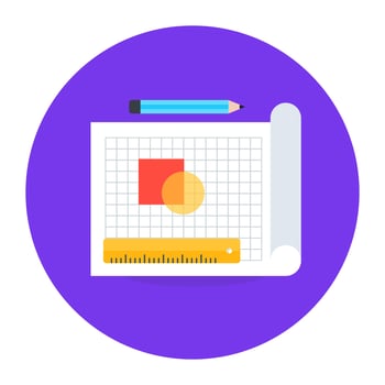 Some geometrical tools with a graphically designed chart symbolizing sketching vector