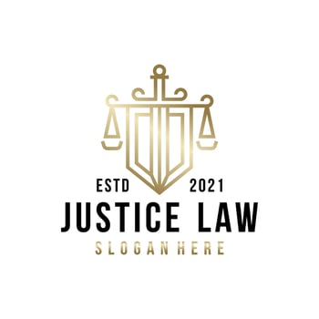 Lawyer Attorney Advocate Logo design vector template Linear style. Shield Sword Law Legal firm Security company logotype. Protect defense concept icon.