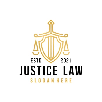Lawyer Attorney Advocate Logo design vector template Linear style. Shield Sword Law Legal firm Security company logotype. Protect defense concept icon.