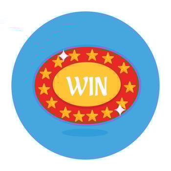 Win coin icon, flat rounded vector of poker chip