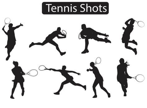 A set of Tennis players silhouette vector