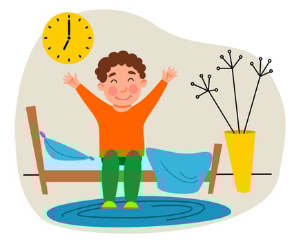 A Sleepy Little Boy In pajamas, Stretching in his bed. The child woke up in the morning. vector