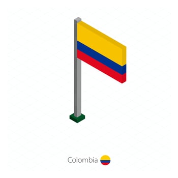 Colombia Flag on Flagpole in Isometric dimension. vector