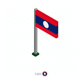 Laos Flag on Flagpole in Isometric dimension. vector