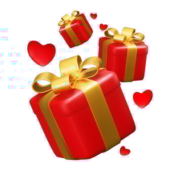 Realistic 3D Red Gift Box with Hearts. Vector Illustration
