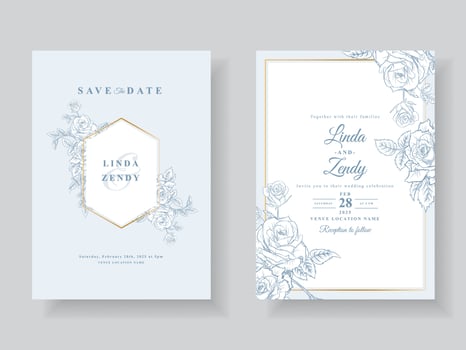 Minimalist wedding invitation with floral line art vector