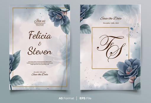 Watercolor wedding invitation with black flower ornament vector