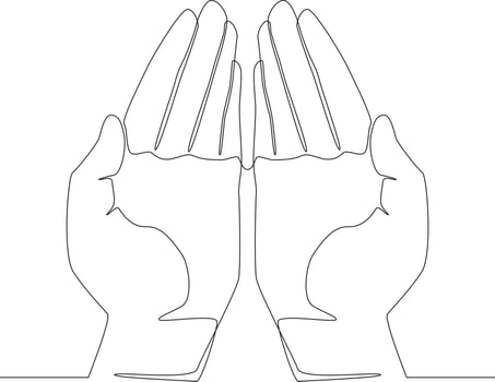 Continuous line drawing of  prayer hands. Vector illustration.