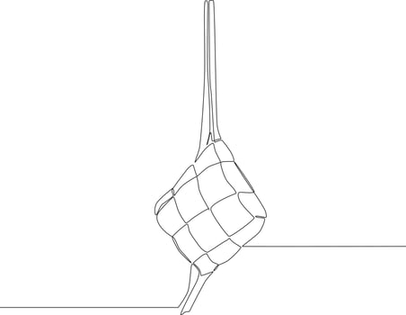 Continuous line drawing of Ketupat, Rice Dumpling to celebrate of Eid Mubarak. Ketupat is a natural rice casing made from young coconut leaves for cooking rice.  Vector illustration.