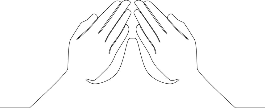 Continuous line drawing of greeting in muslim traditional way touching tip of finger. Ramadan kareem and ied mubarak. Vector illustration.