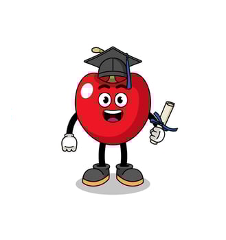 cherry mascot with graduation pose vector