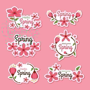 Pink Cherry Blossom Sticker Set vector