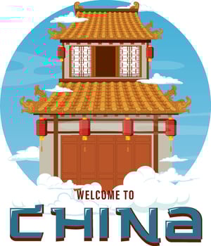 Chinese architecture iconic house building logo vector