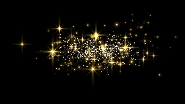 Gold glittering dots, sparkles, particles and stars on a black background. vector