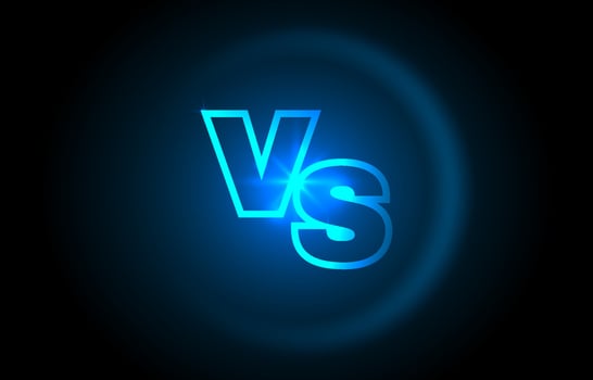 Versus screen. Banner for competition, battle, team concept. Abstract background with glowing letters. Vector illustration.