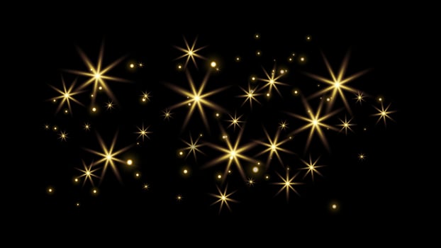 Gold glittering dots, sparkles, particles and stars on a black background. Abstract light effect. Gold luminous points. Vector illustration.