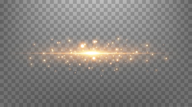 Gold glittering dots, sparkles, particles and stars on a black background. Abstract light effect. Gold luminous points. Vector illustration.