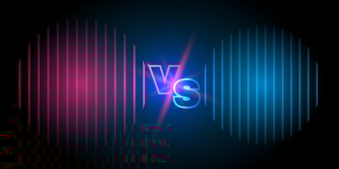 Versus screen. Banner for competition, battle, team concept. Abstract background with glowing letters. Vector illustration.