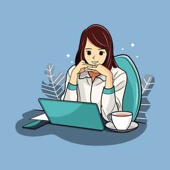 Girl students smile online education and sits with laptop vector illustration free download