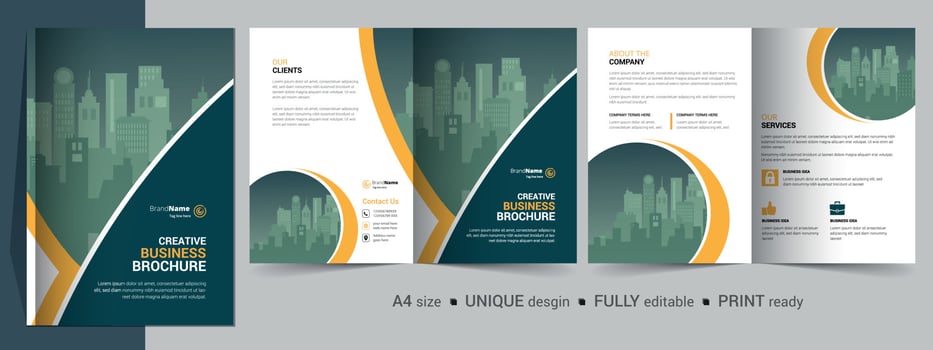 Bifold Brochure Design Template for Your Company, Corporate, Business, Advertising, Marketing, Agency, and Internet Business. vector