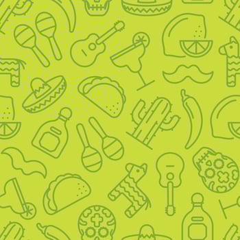 Subtle green on green Cinco de Mayo seamless pattern of outline icons vector