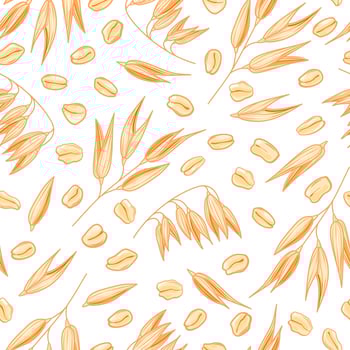 Oat flakes and grains seamless pattern on white background. Healthy eating. Cartoon style. Vector illustration.