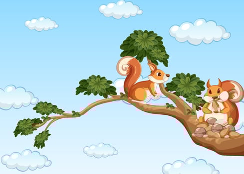 Two squirrels on the branch vector