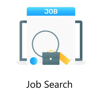 Magnifier over briefcase, job search gradient vector