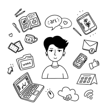 Artist creator girl hand drawn doodle line art vector