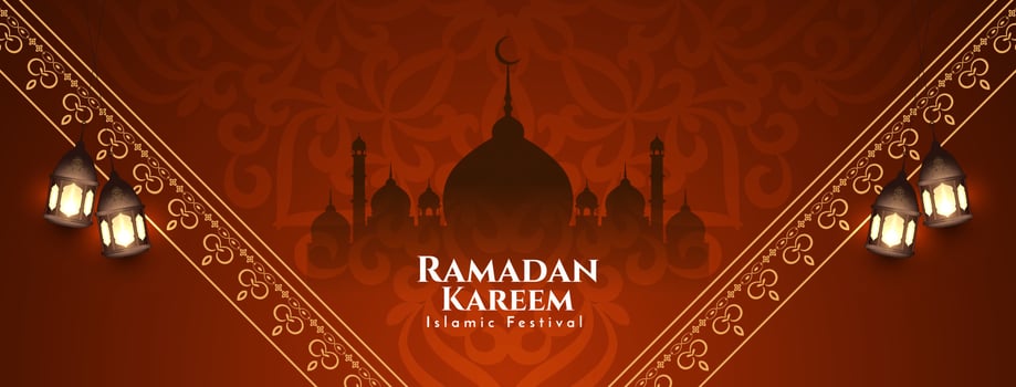 Ramadan Kareem islamic festival greeting banner with mosque vector